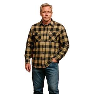 Sports Afield Heavy Flannel Shirt Buffalo Plaid Khaki Black Cabin Core L